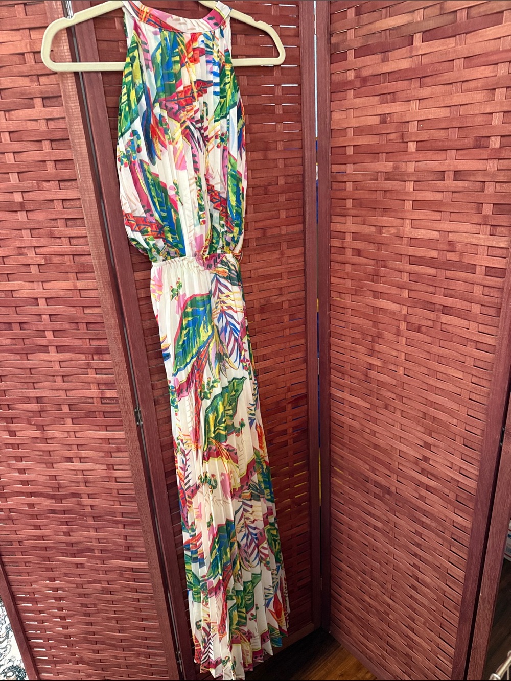 Jealous Tomato Tropical Halter Maxi Dress in Cream, Green, Blue, Pink, Yellow